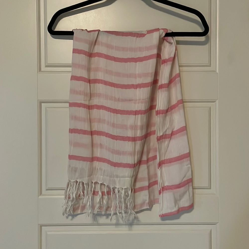 White and pink striped scarf
